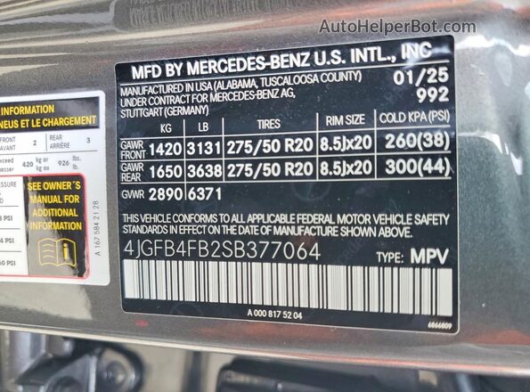 4JGFB4FB2SB377064 2025 MERCEDES-BENZ GLE Серый Вид наклейки с VIN-кодом