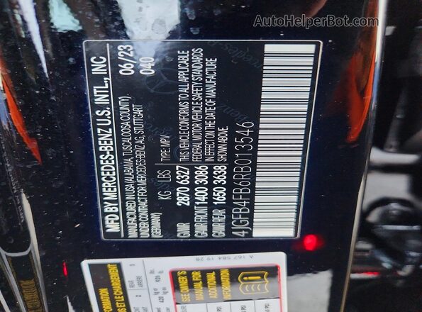 4JGFB4FB6RB013546 2024 MERCEDES-BENZ GLE Black Vista de la etiqueta del VIN