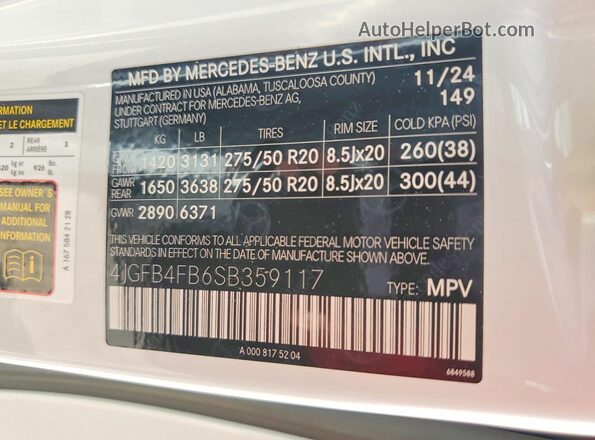 4JGFB4FB6SB359117 2025 MERCEDES-BENZ GLE White Vista interior de 360 grados