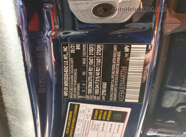 4JGFB4JB2MA497768 2021 MERCEDES-BENZ GLE Синий Вид наклейки с VIN-кодом
