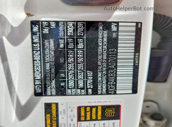 4JGFB4KB3LA070113 2020 MERCEDES-BENZ GLE White Vista del compartimento del motor