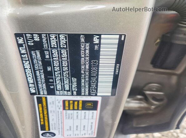 4JGFB4KB4LA008123 2020 MERCEDES-BENZ GLE Серебряный Вид наклейки с VIN-кодом