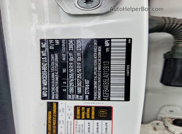 4JGFB4KB5LA012813 2020 MERCEDES-BENZ GLE Белый Вид наклейки с VIN-кодом