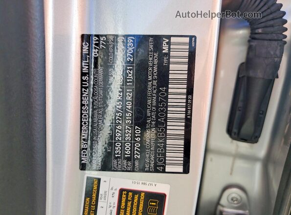4JGFB4KB5LA035704 2020 MERCEDES-BENZ GLE Серебряный Вид наклейки с VIN-кодом