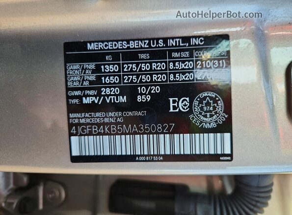 4JGFB4KB5MA350827 2021 MERCEDES-BENZ GLE Gray Սալոնի 360 աստիճան տեսք