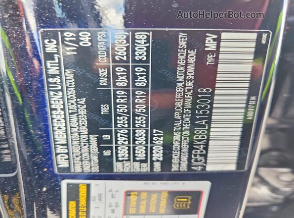 4JGFB4KB8LA153018 2020 MERCEDES-BENZ GLE Black VIN կոդի պիտակի տեսք