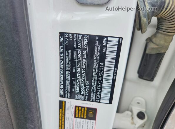 4JGFB4KBXLA008014 2020 MERCEDES-BENZ GLE White VIN sticker view