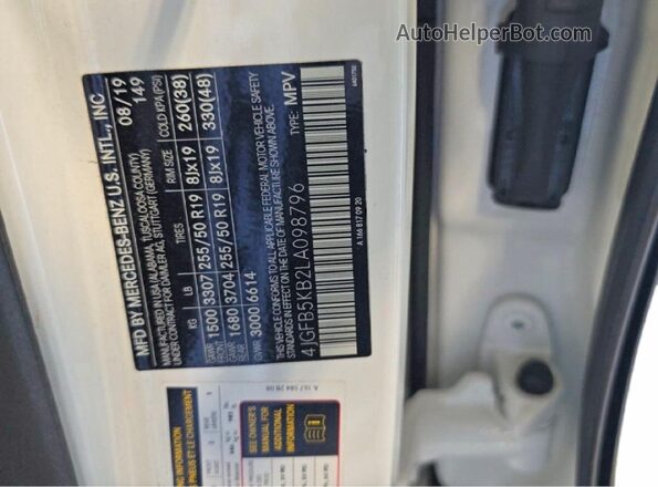 4JGFB5KB2LA098796 2020 MERCEDES-BENZ GLE White Հետևի նստատեղերի տեսք