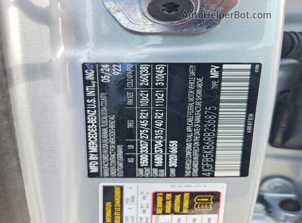 4JGFB5KB6RB236875 2024 MERCEDES-BENZ GLE Silver VIN sticker view