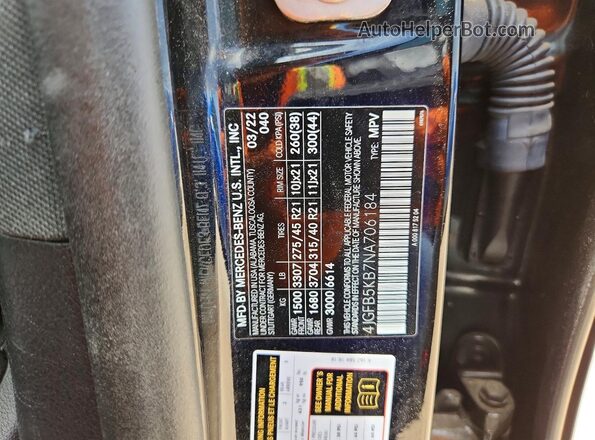4JGFB5KB7NA706184 2022 MERCEDES-BENZ GLE Black VIN კოდის სტიკერის ხედი