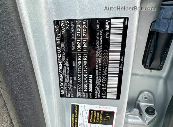 4JGFB5KB9MA322339 2021 MERCEDES-BENZ GLE Silver Вид задніх сидінь