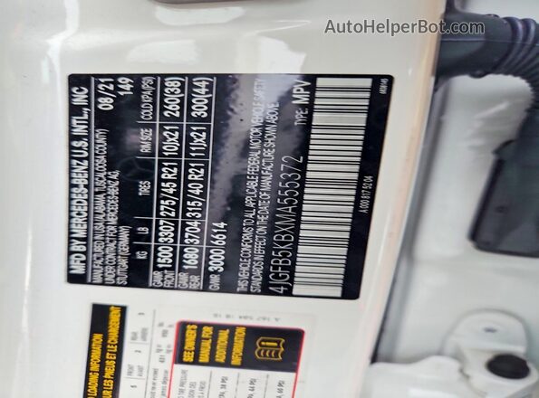 4JGFB5KBXMA555372 2021 MERCEDES-BENZ GLE-CLASS White VIN կոդի պիտակի տեսք