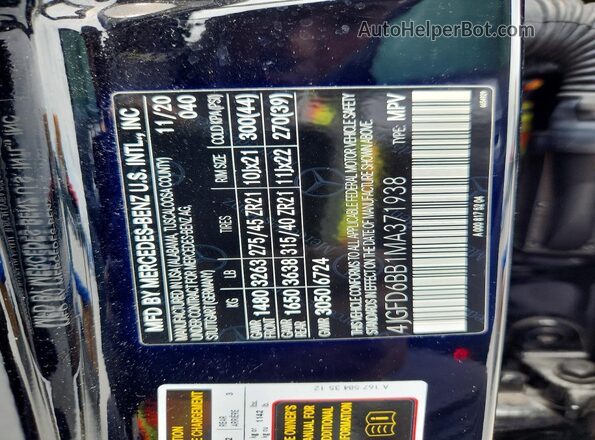 4JGFD6BB1MA371938 2021 MERCEDES-BENZ GLE Black VIN sticker view