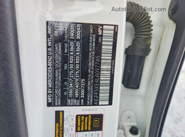 4JGFF5KE4LA097745 2020 MERCEDES-BENZ GLS White Widok naklejki z numerem VIN