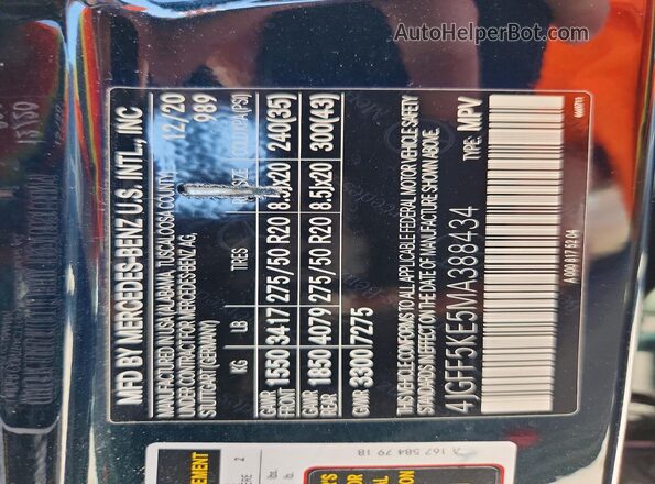 4JGFF5KE5MA388434 2021 MERCEDES-BENZ GLS Black VIN კოდის სტიკერის ხედი