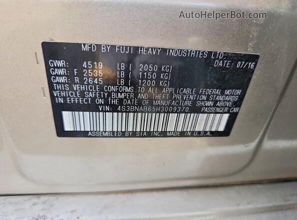 4S3BNAB65H3009370 2017 SUBARU LEGACY Beige Вид підкапотного простору