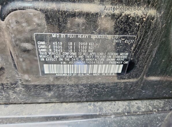 4S3BNAB67H3047036 2017 SUBARU LEGACY Черный Вид наклейки с VIN-кодом