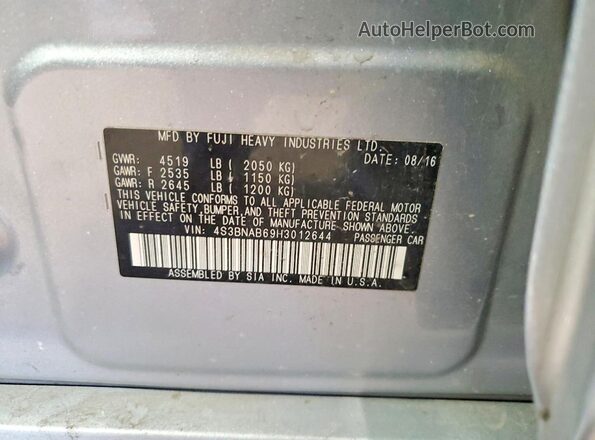4S3BNAB69H3012644 2017 SUBARU LEGACY Silver VIN კოდის სტიკერის ხედი