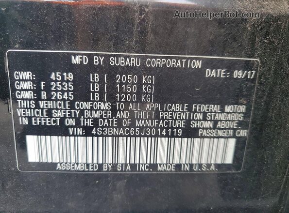 4S3BNAC65J3014119 2018 SUBARU LEGACY Black Вид підкапотного простору