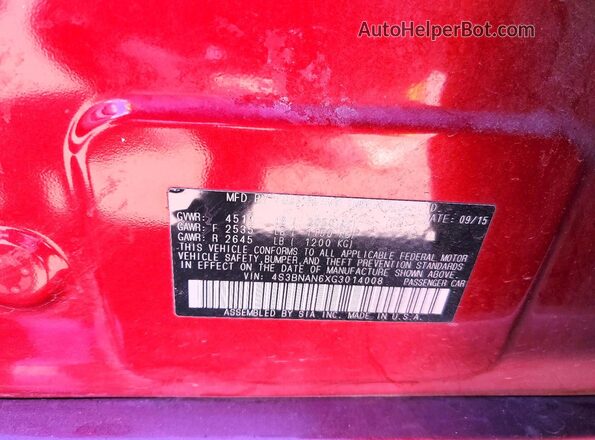 4S3BNAN6XG3014008 2016 SUBARU LEGACY Red ძრავის განყოფილების ხედი