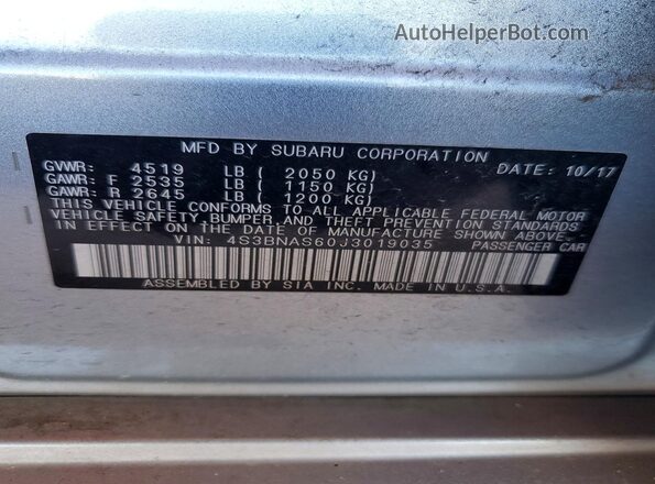4S3BNAS60J3019035 2018 SUBARU LEGACY Silver Շարժիչի բաժամունքի տեսք