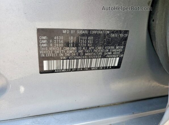 4S3BWAC68L3025938 2020 SUBARU LEGACY Silver Շարժիչի բաժամունքի տեսք