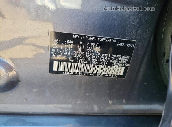 4S3BWAD61R3025397 2024 SUBARU LEGACY Gray Engine compartment view