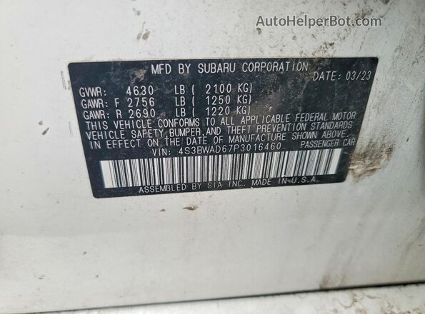 4S3BWAD67P3016460 2023 SUBARU LEGACY White Շարժիչի բաժամունքի տեսք