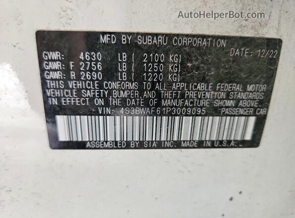 4S3BWAF61P3009095 2023 SUBARU LEGACY White Widok naklejki z numerem VIN