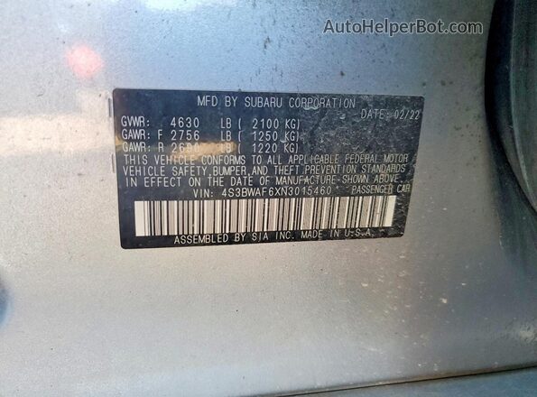 4S3BWAF6XN3015460 2022 SUBARU LEGACY Silver ძრავის განყოფილების ხედი