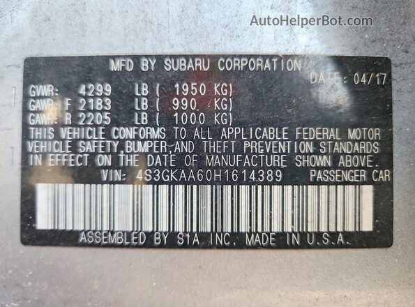 4S3GKAA60H1614389 2017 SUBARU IMPREZA Silver Вид наклейки з VIN-кодом