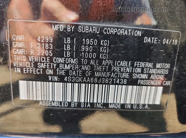 4S3GKAA68J3621438 2018 SUBARU IMPREZA Black Vista de la etiqueta del VIN