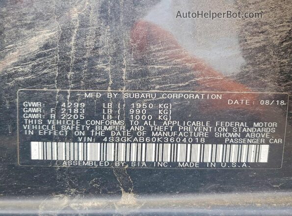 4S3GKAB60K3604018 2019 SUBARU IMPREZA Black Vista del compartimento del motor