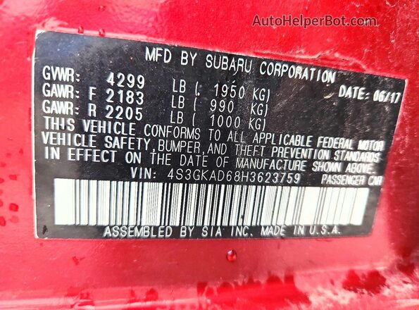 4S3GKAD68H3623759 2017 SUBARU IMPREZA Maroon Вид підкапотного простору