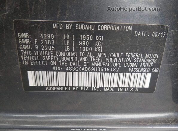 4S3GKAD69H3618182 2017 SUBARU IMPREZA Blue Շարժիչի բաժամունքի տեսք