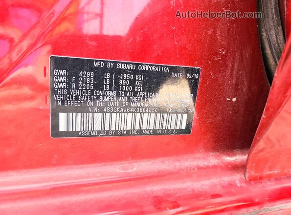4S3GKAJ64K3604850 2019 SUBARU IMPREZA Красный Вид подкапотного пространства