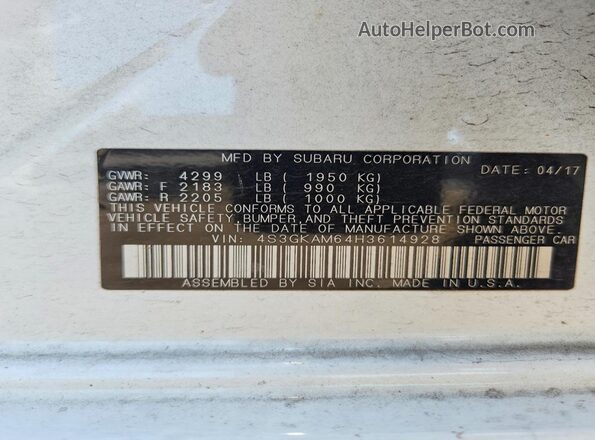 4S3GKAM64H3614928 2017 SUBARU IMPREZA Белый Вид подкапотного пространства