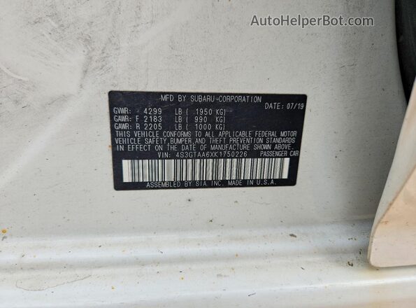 4S3GTAA6XK1750226 2019 SUBARU IMPREZA Белый Вид наклейки с VIN-кодом