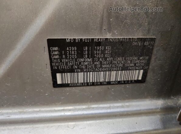 4S3GTAD64H3729655 2017 SUBARU IMPREZA Silver Вид підкапотного простору