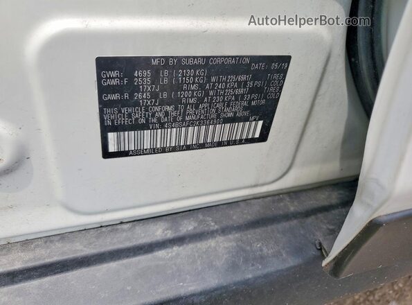 4S4BSAFC2K3364900 2019 SUBARU OUTBACK White Շարժիչի բաժամունքի տեսք