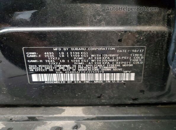 4S4BSAFCXJ3250979 2018 SUBARU OUTBACK Угольный Вид подкапотного пространства