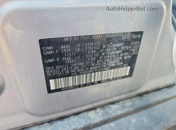 4S4BSAHC3H3287069 2017 SUBARU OUTBACK Серебряный Вид подкапотного пространства