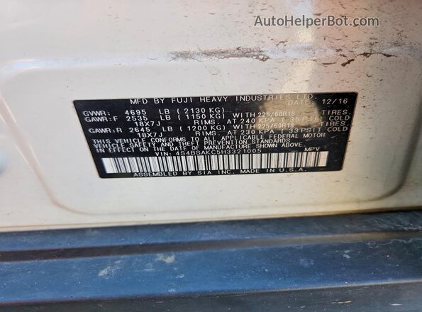 4S4BSAKC5H3321005 2017 SUBARU OUTBACK Белый Вид наклейки с VIN-кодом