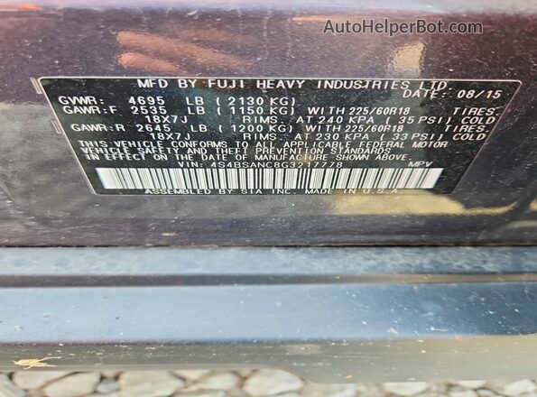 4S4BSANC8G3217778 2016 SUBARU OUTBACK Gray Engine compartment view