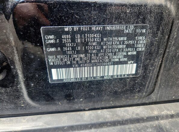 4S4BSATC3H3300491 2017 SUBARU OUTBACK Black Вид наклейки з VIN-кодом