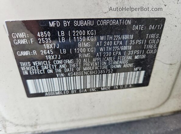 4S4BSENC6H3385752 2017 SUBARU OUTBACK White Engine compartment view