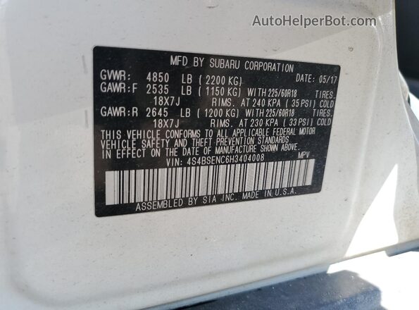 4S4BSENC6H3404008 2017 SUBARU OUTBACK White Engine compartment view
