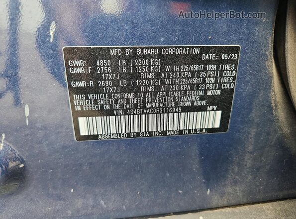 4S4BTAAC0R3116949 2024 SUBARU OUTBACK Blue Շարժիչի բաժամունքի տեսք