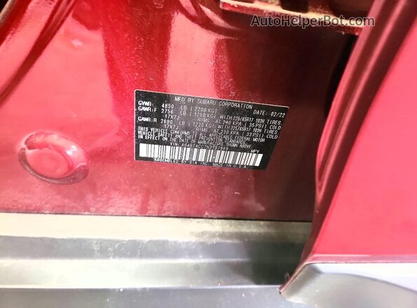 4S4BTACC7N3197889 2022 SUBARU OUTBACK Burgundy Widok wnętrza 360 stopni