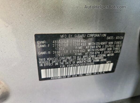 4S4BTADC5S3124305 2025 SUBARU OUTBACK Silver 360 interior view